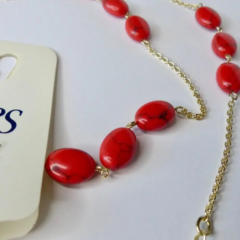 CHAPS semi-precious red/gold tone necklace